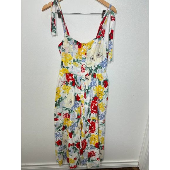 Urban outfitters floral midi dress button front tie shoulder Medium EUC spring - Picture 2 of 6